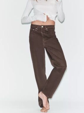 Zara High-Rise Relaxed Straight Jeans in Chocolate Brown
